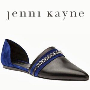 Jenni Kayne Chain D’Orsay Flats Slip On Black/Ink Royal Cobalt Blue Size 37 $595